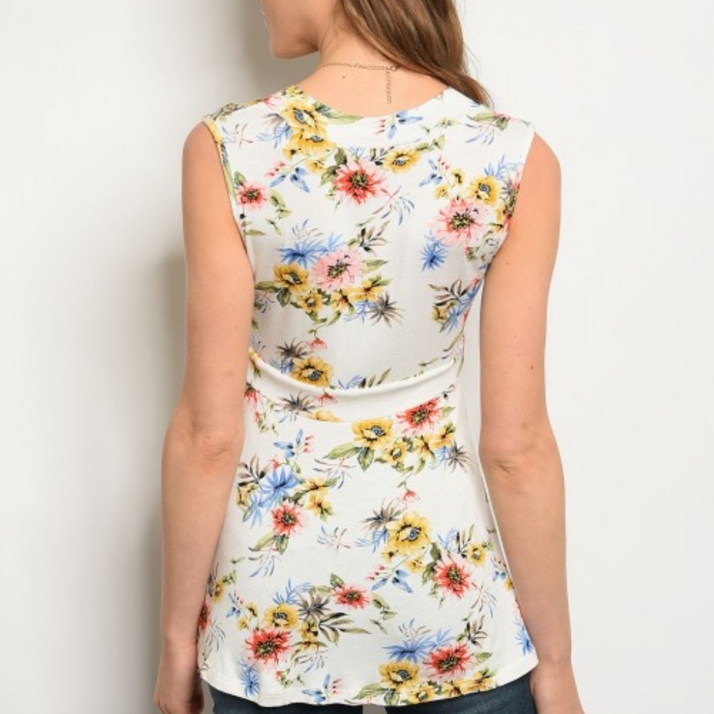 Wildflower print Sleeveless V-neck  Jersey top - Picture 4 of 5